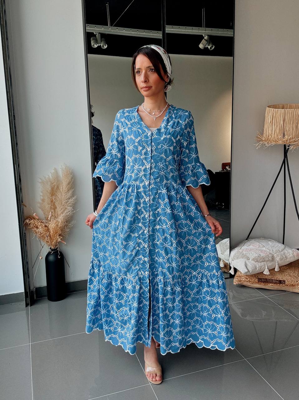 Robe Longue Bleue Bohème à Effet Broderie - Fenomen Paris