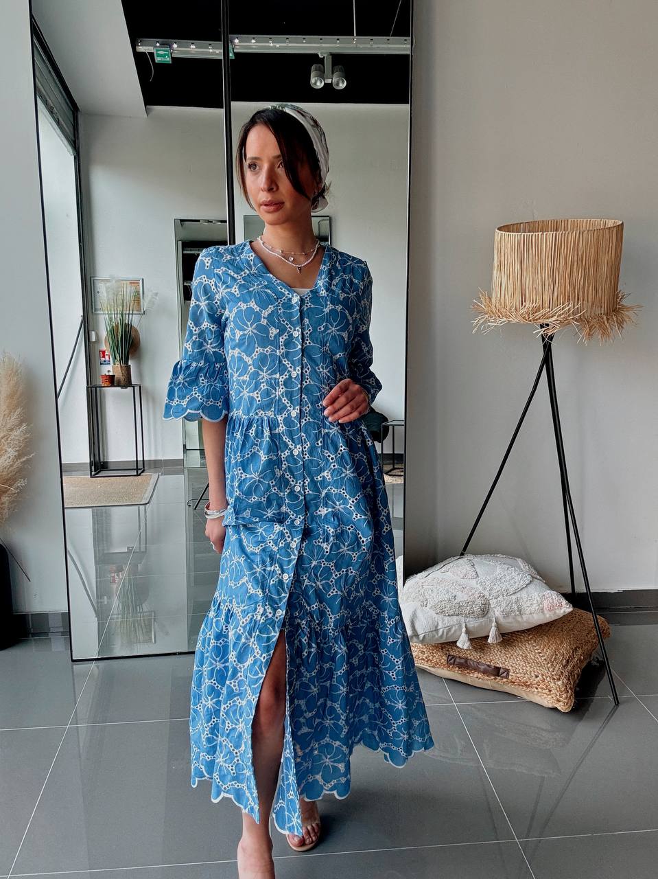 Robe Longue Bleue Bohème à Effet Broderie - Fenomen Paris