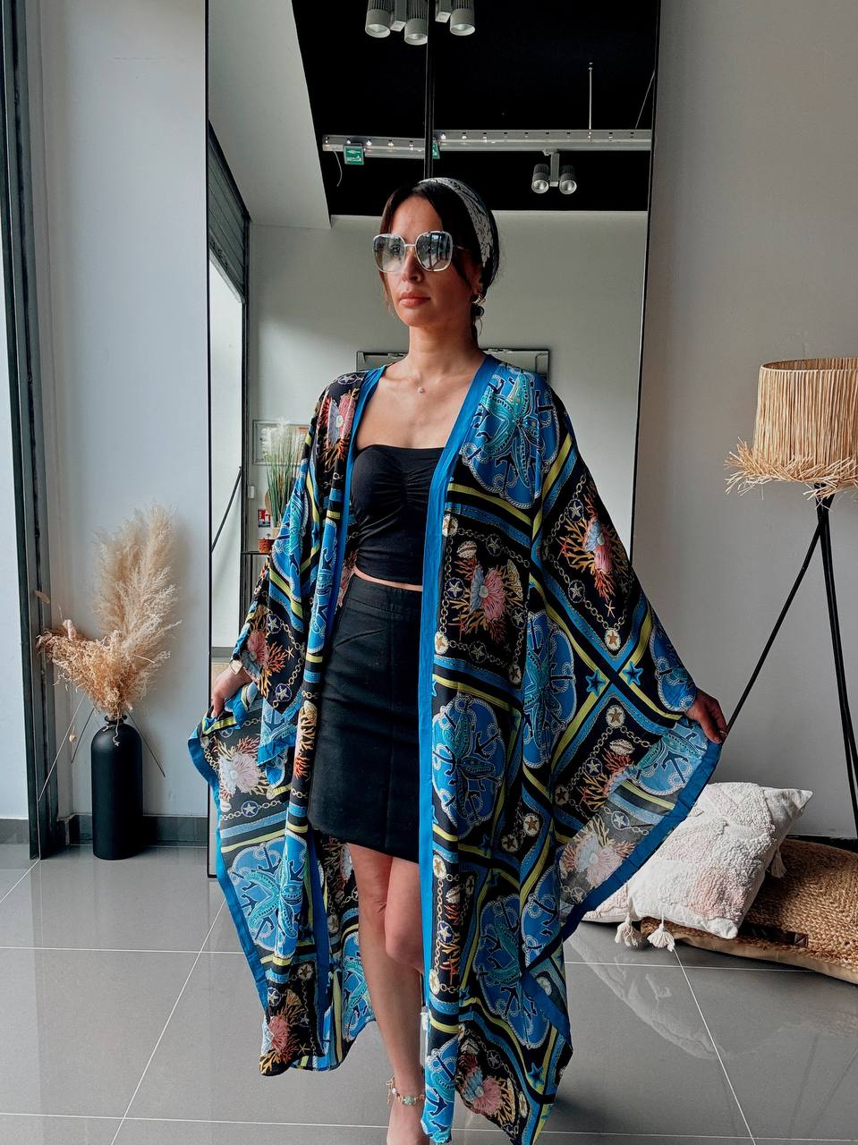 Kimono long imprimé marine – Élégance fluide & allure bohème chic - Fenomen Paris