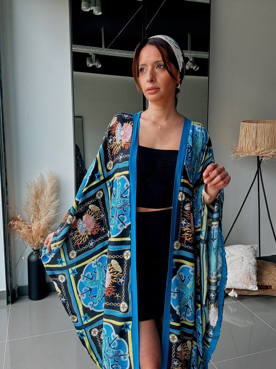 Kimono long imprimé marine – Élégance fluide & allure bohème chic - Fenomen Paris