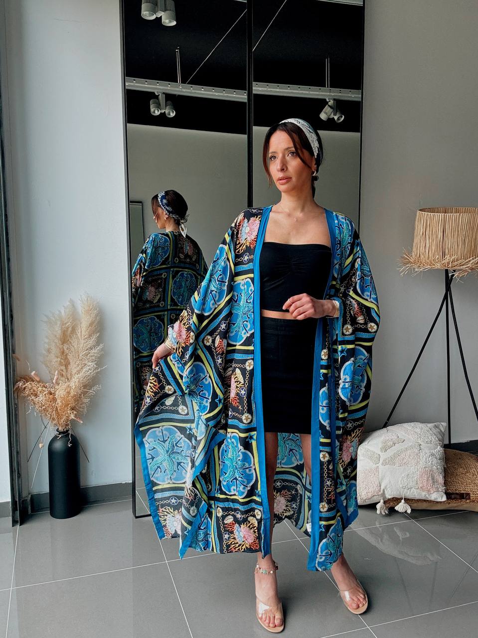 Kimono long imprimé marine – Élégance fluide & allure bohème chic - Fenomen Paris