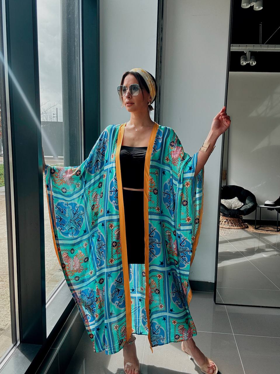 Kimono long imprimé bleu – Coupe fluide oversize - Fenomen Paris