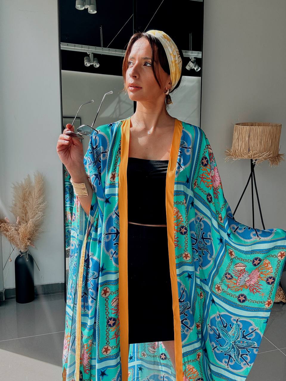 Kimono long imprimé bleu – Coupe fluide oversize - Fenomen Paris