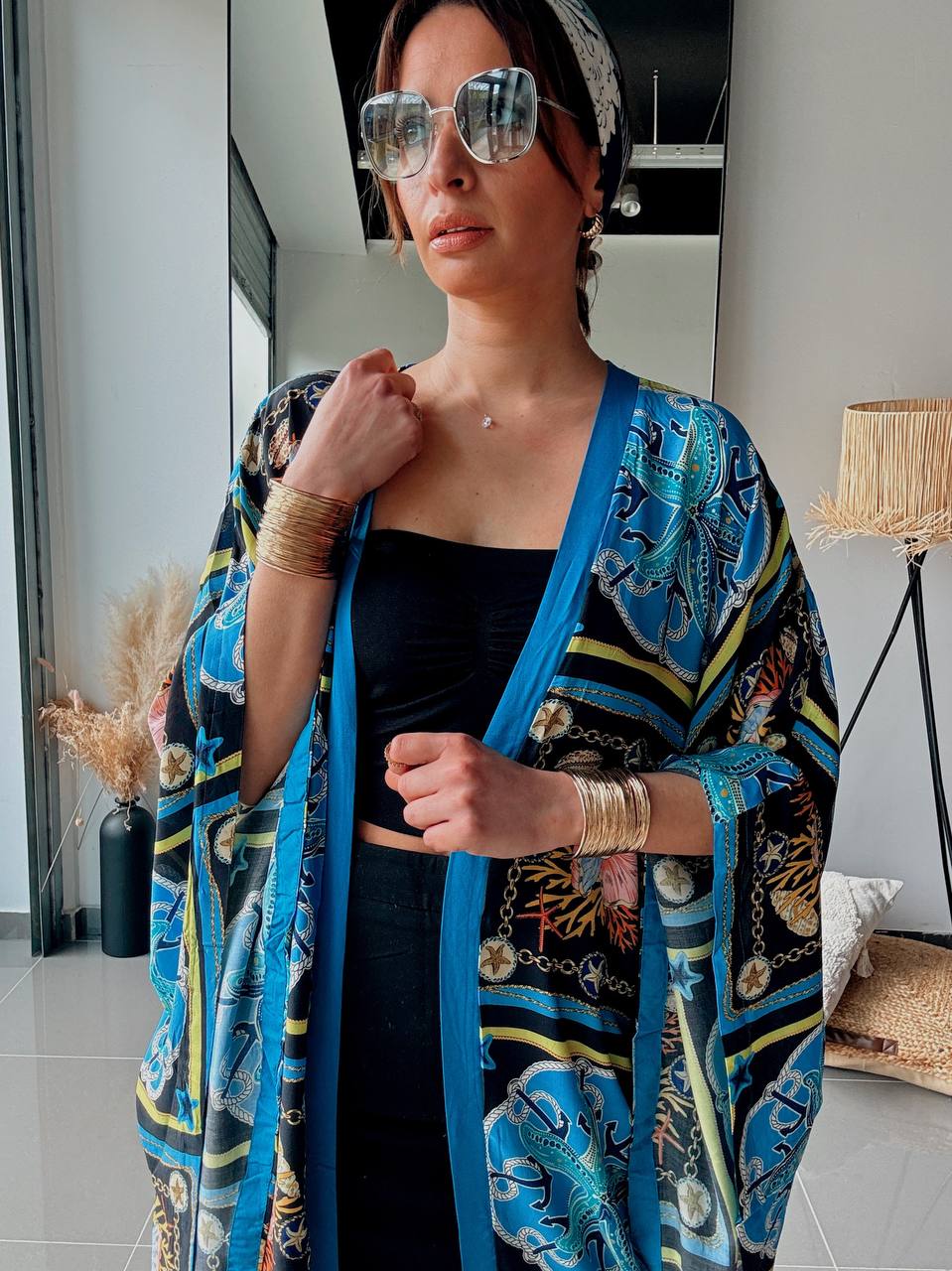 Kimono long imprimé marine – Élégance fluide & allure bohème chic - Fenomen Paris