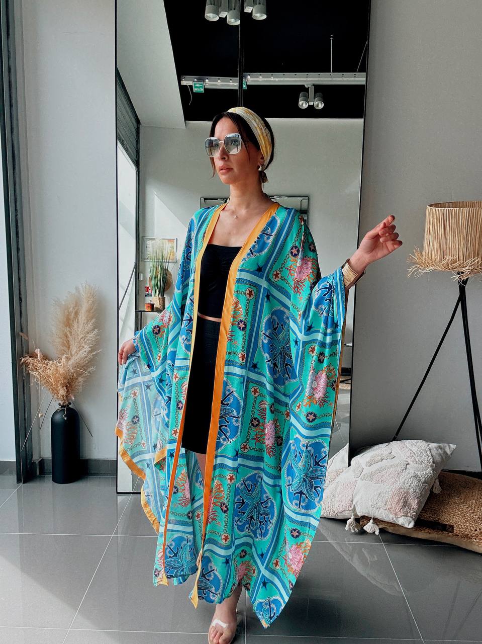Kimono long imprimé bleu – Coupe fluide oversize - Fenomen Paris