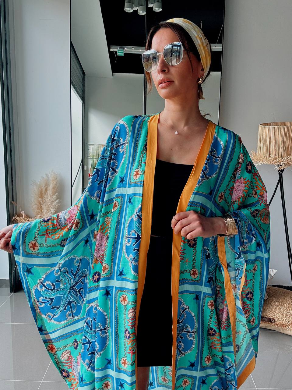 Kimono long imprimé bleu – Coupe fluide oversize - Fenomen Paris