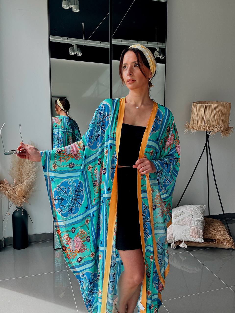 Kimono long imprimé bleu – Coupe fluide oversize - Fenomen Paris