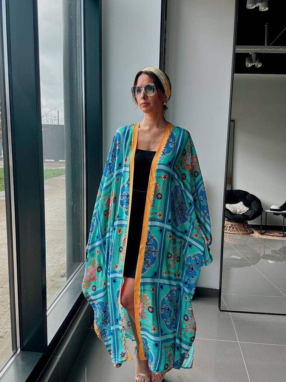 Kimono long imprimé bleu – Coupe fluide oversize - Fenomen Paris