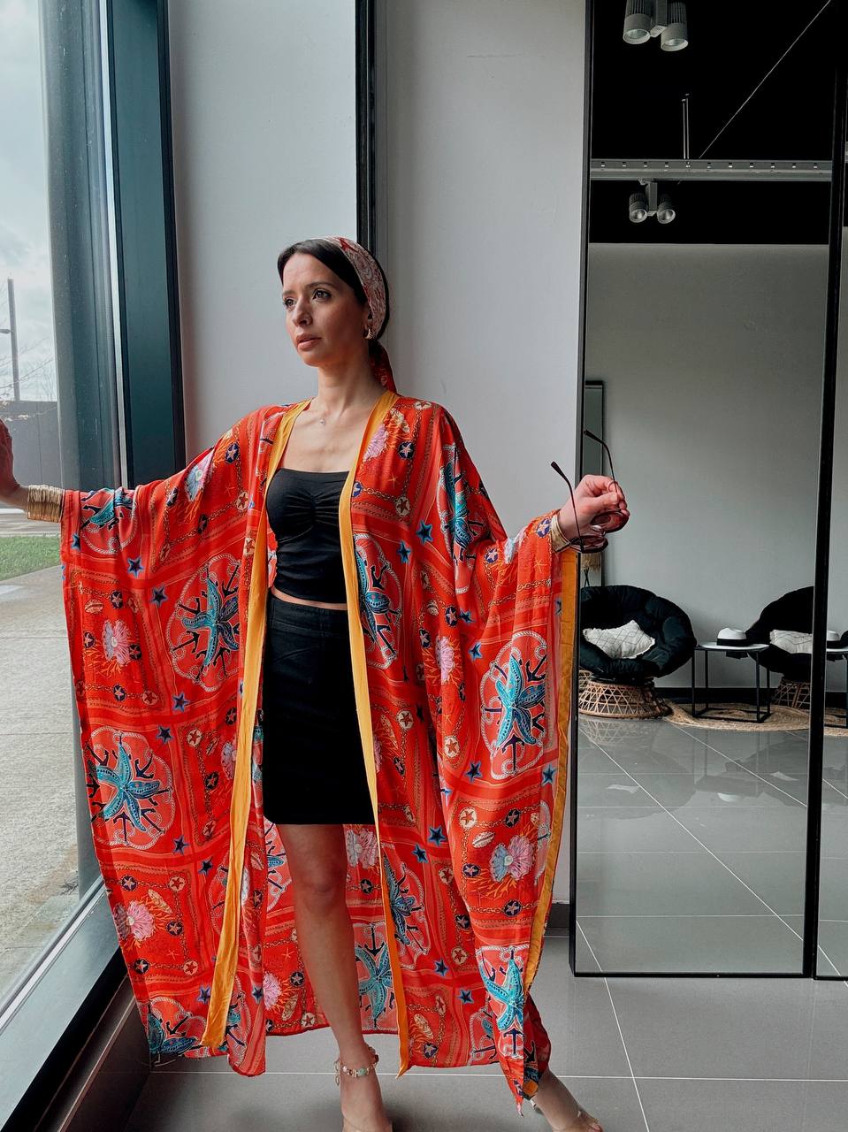 Kimono long imprimé rouge – Style bohème fluide oversize - Fenomen Paris
