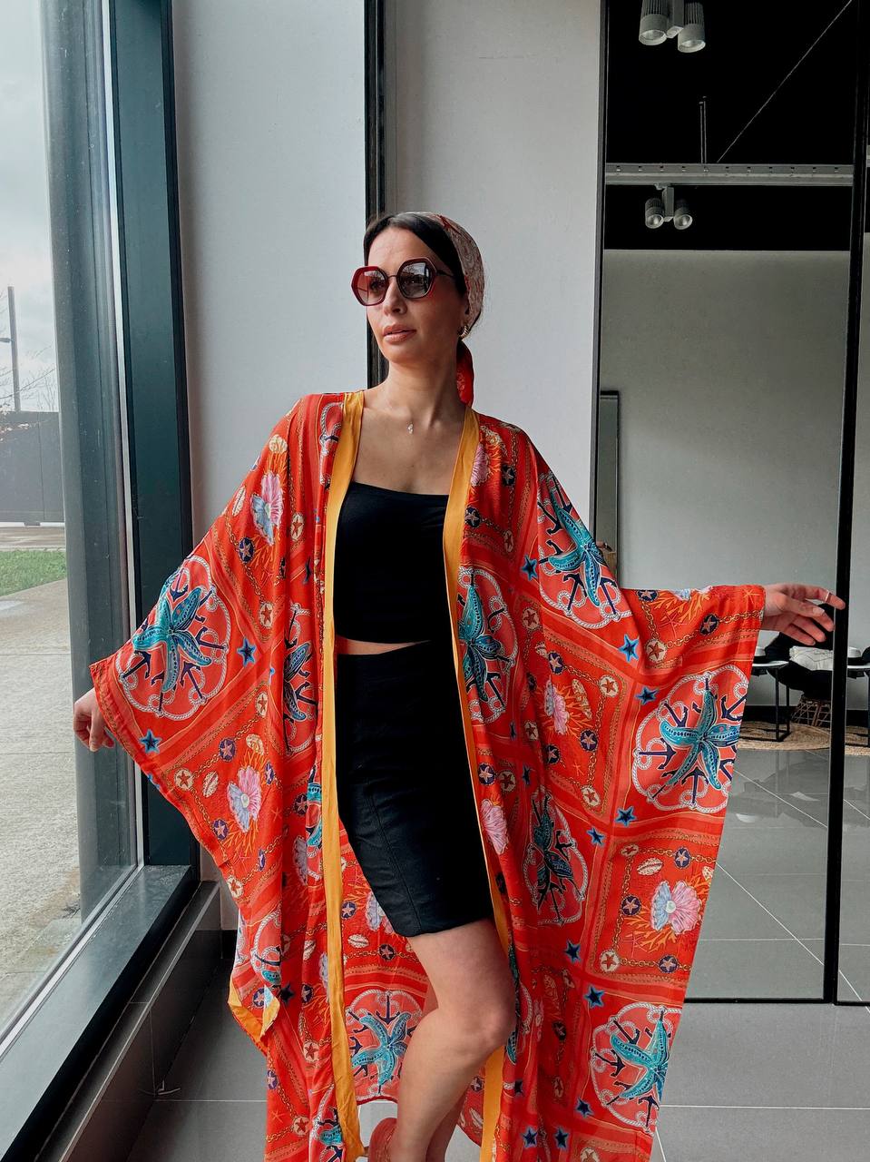 Kimono long imprimé rouge – Style bohème fluide oversize - Fenomen Paris