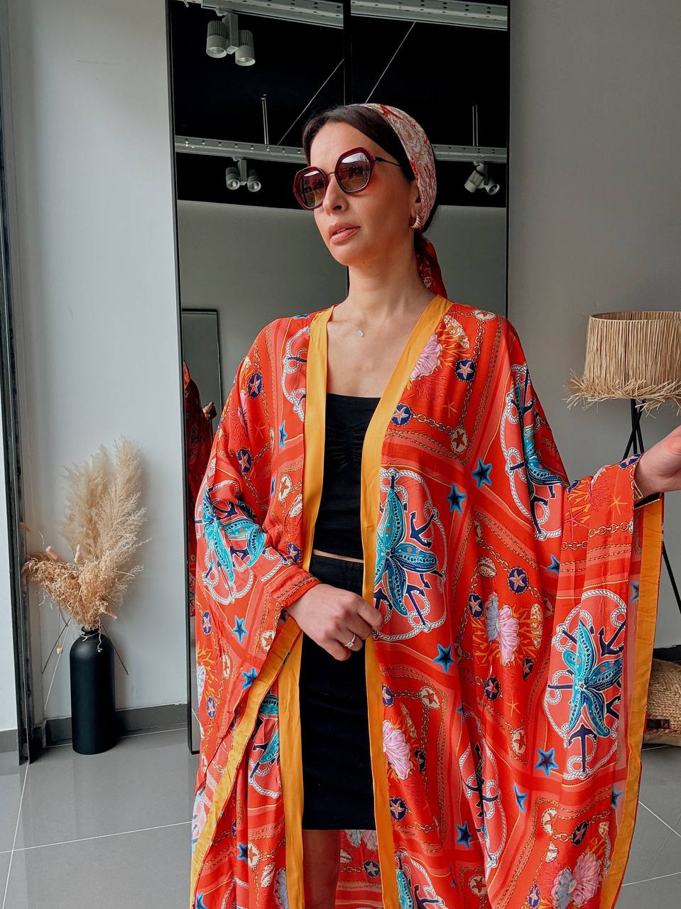 Kimono long imprimé rouge – Style bohème fluide oversize - Fenomen Paris