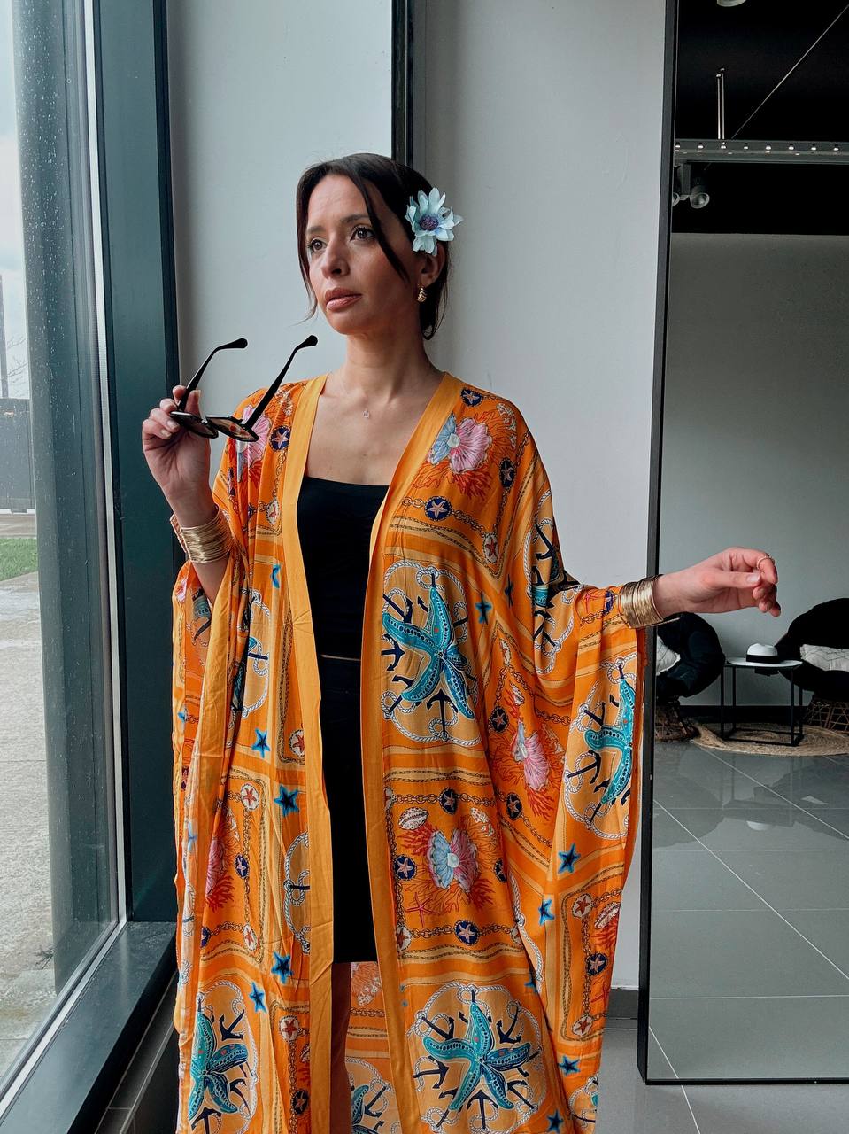 Kimono long imprimé orange – Coupe fluide oversize - Fenomen Paris