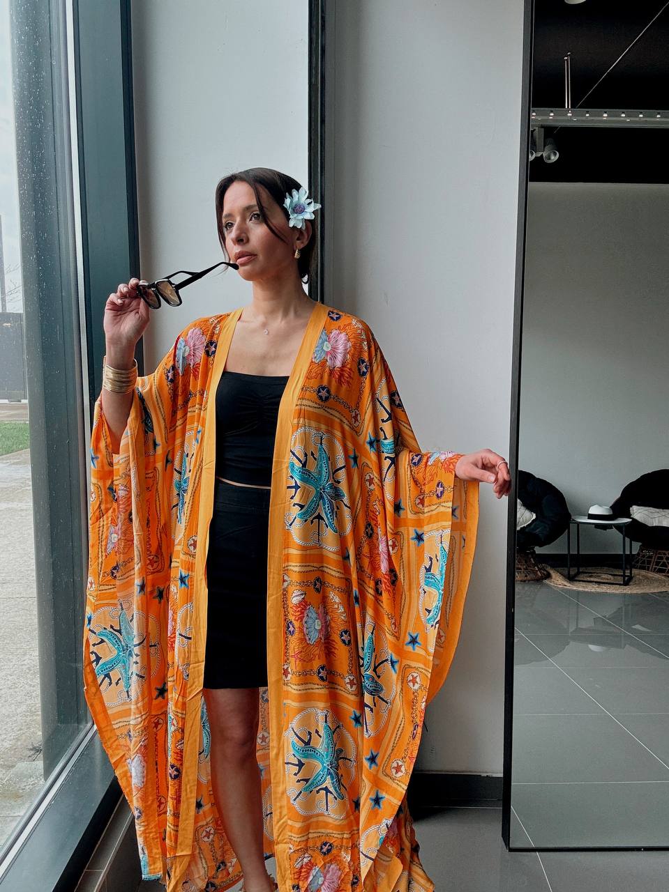 Kimono long imprimé orange – Coupe fluide oversize - Fenomen Paris