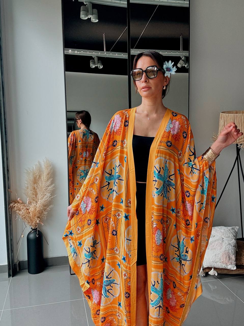 Kimono long imprimé orange – Coupe fluide oversize - Fenomen Paris