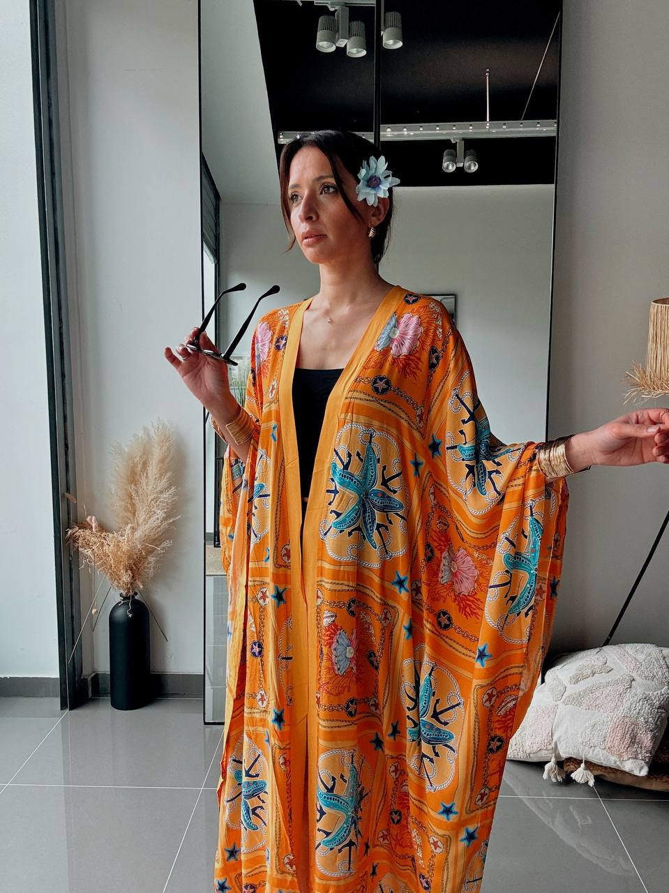Kimono long imprimé orange – Coupe fluide oversize - Fenomen Paris