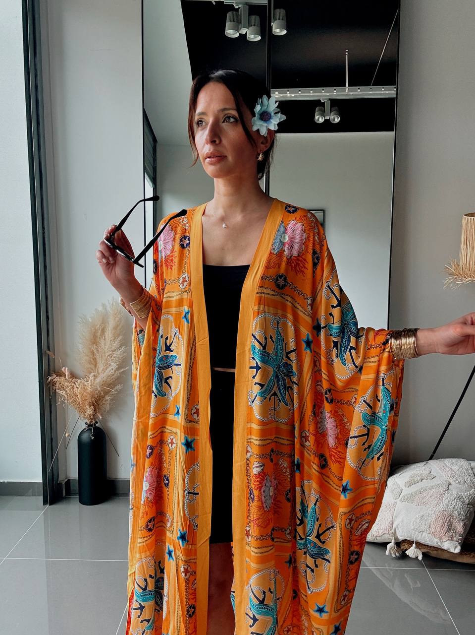 Kimono long imprimé orange – Coupe fluide oversize - Fenomen Paris