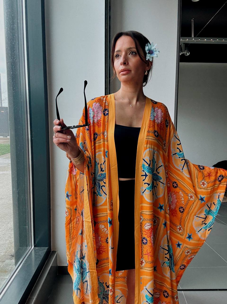 Kimono long imprimé orange – Coupe fluide oversize - Fenomen Paris