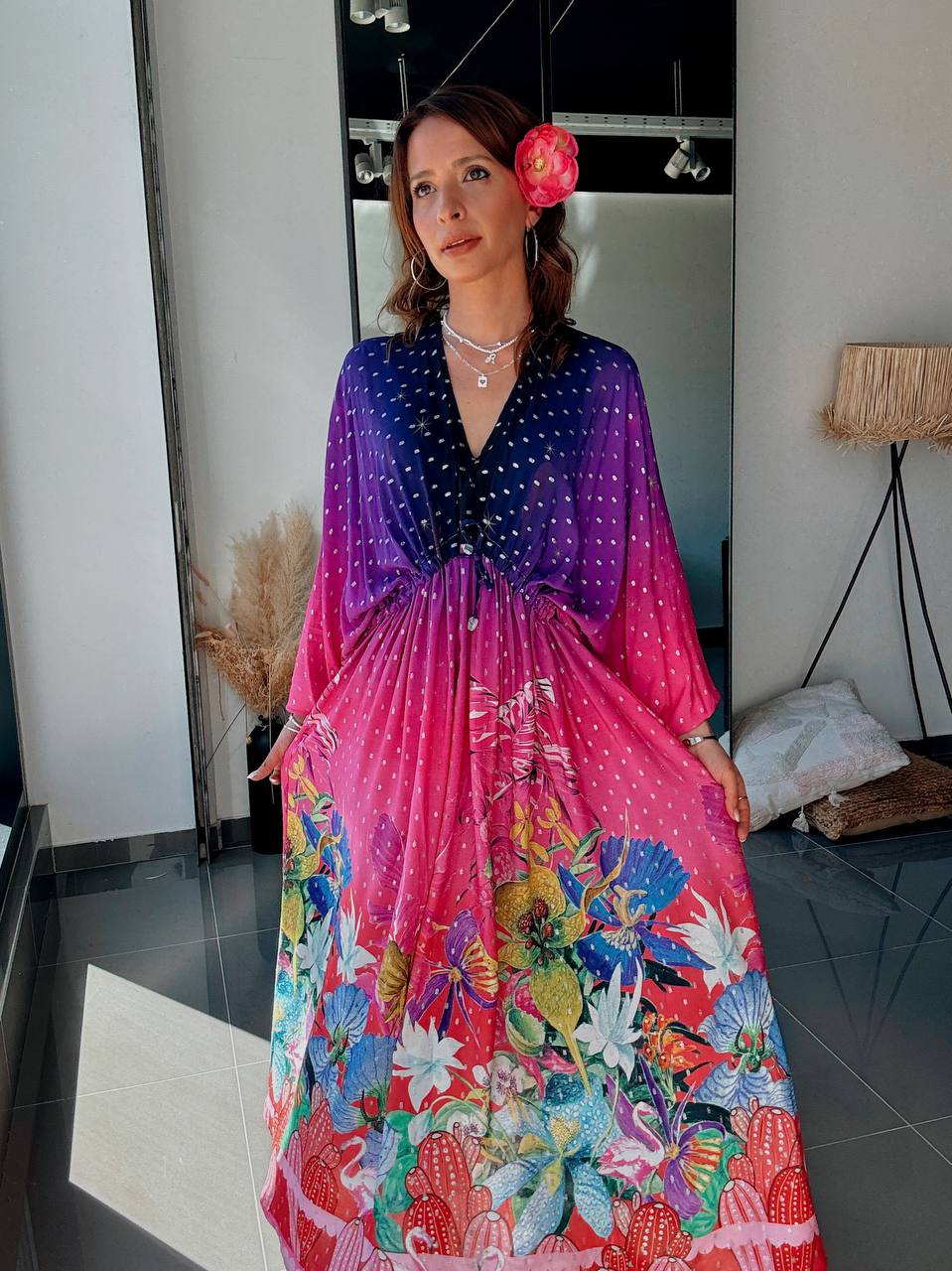 Robe longue fluide imprimée – Explosion florale & allure bohème - Fenomen Paris
