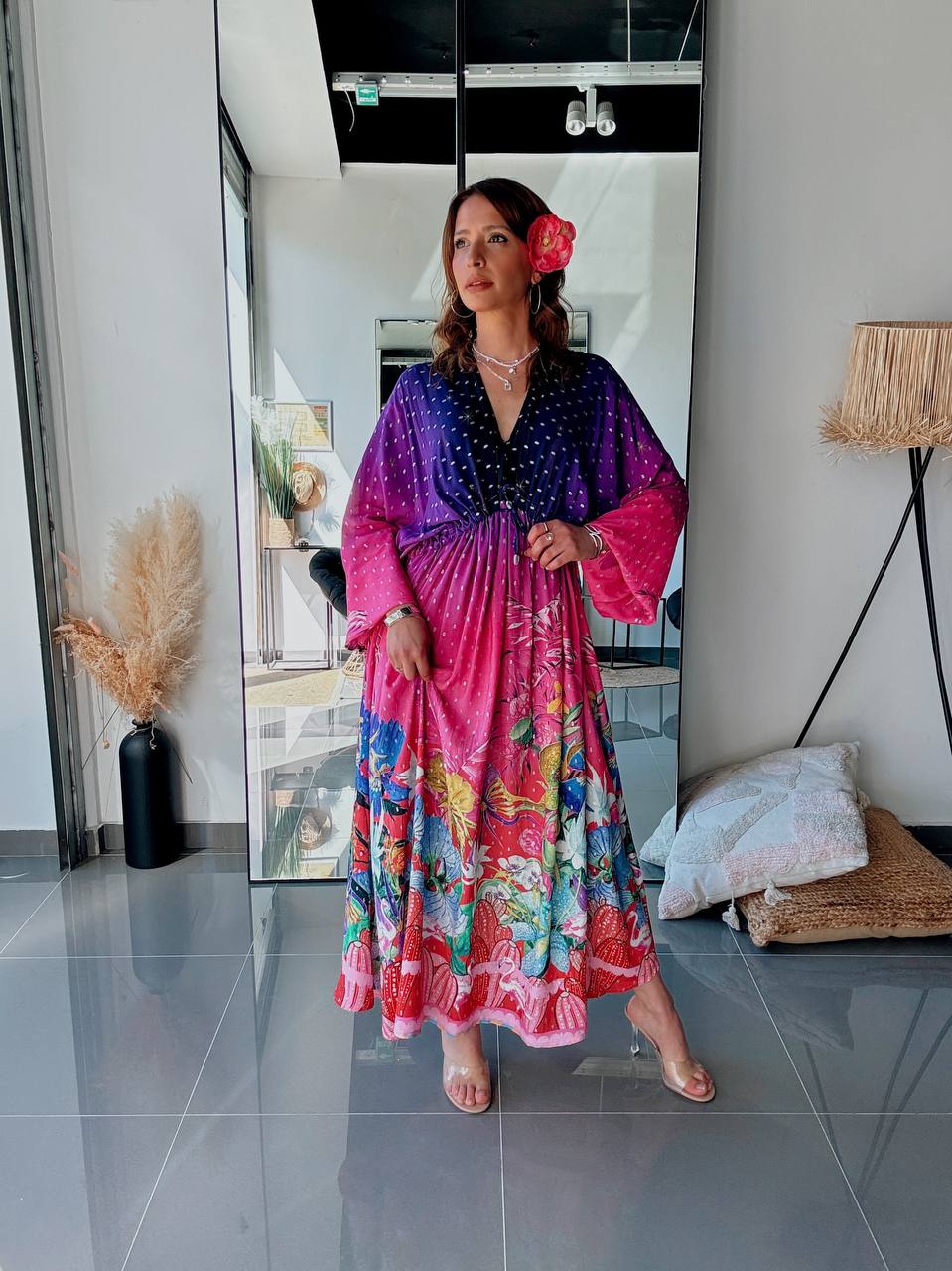Robe longue fluide imprimée – Explosion florale & allure bohème - Fenomen Paris