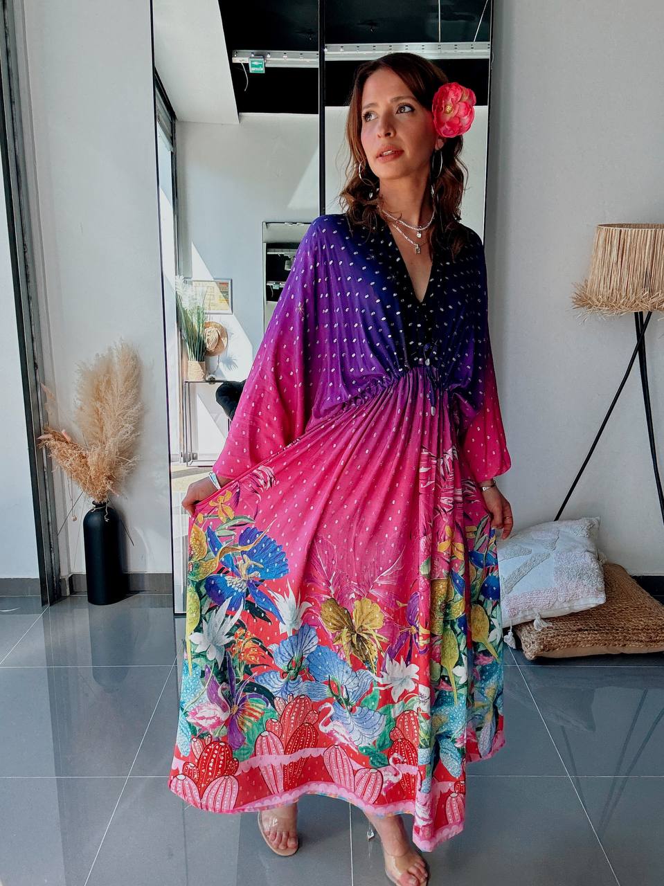 Robe longue fluide imprimée – Explosion florale & allure bohème - Fenomen Paris