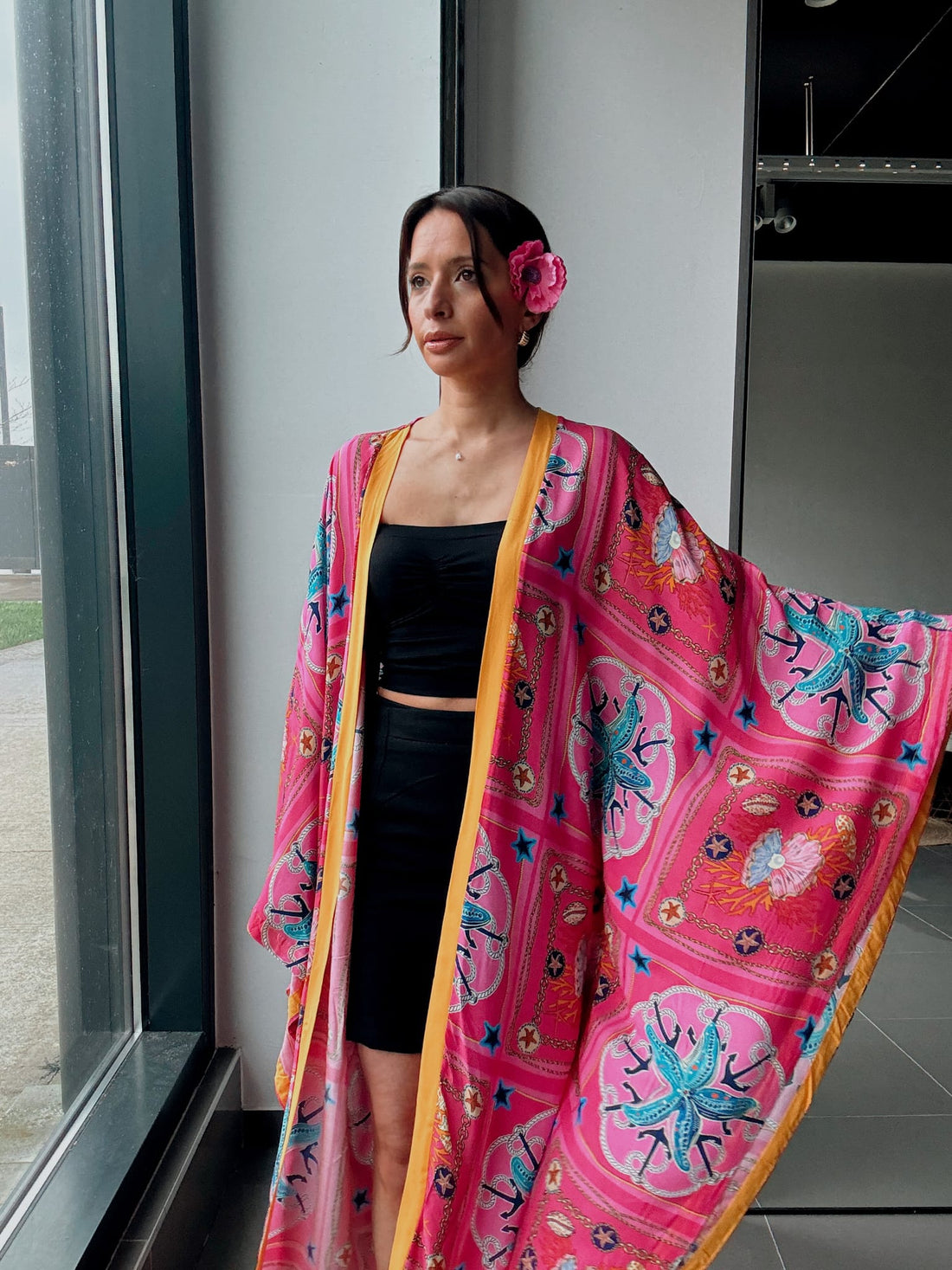 Kimono long imprimé rose – Coupe fluide oversize - Fenomen Paris