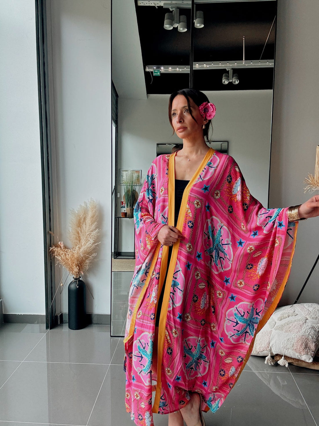 Kimono long imprimé rose – Coupe fluide oversize - Fenomen Paris