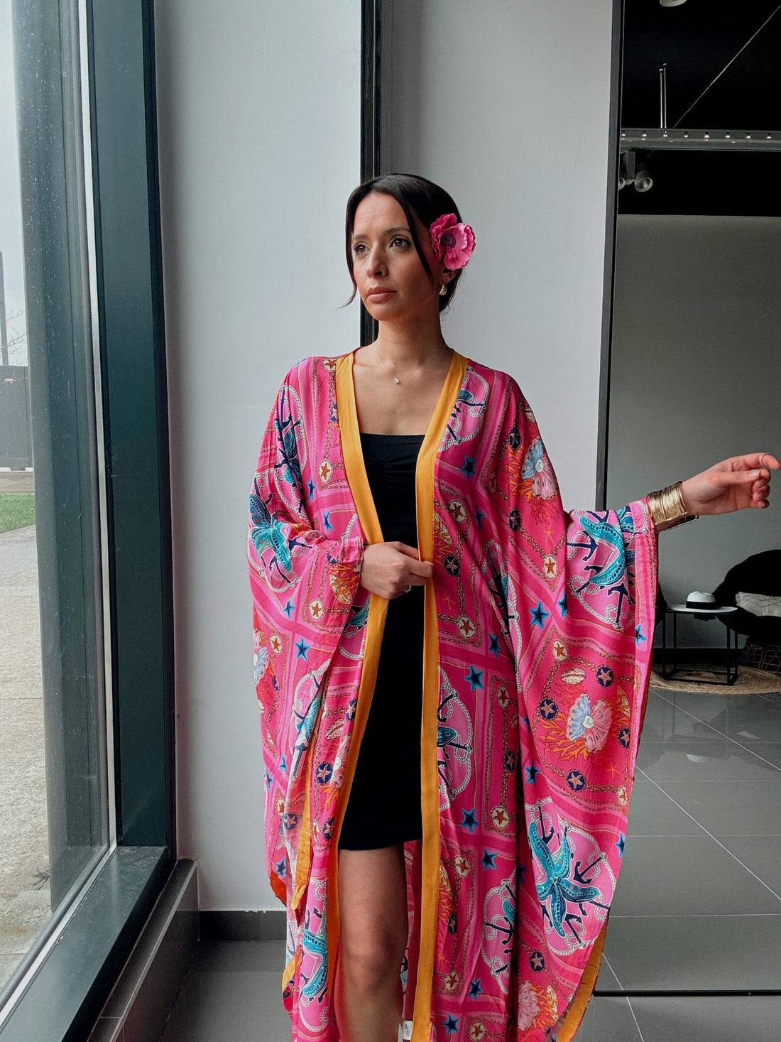 Kimono long imprimé rose – Coupe fluide oversize - Fenomen Paris