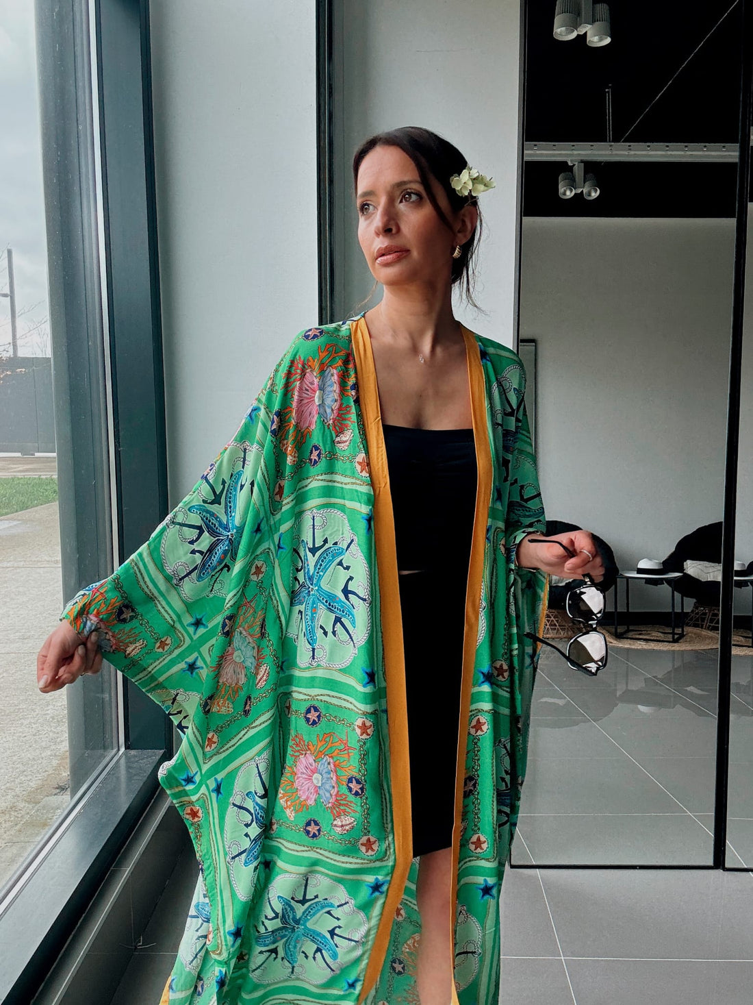 Kimono long imprimé vert – Coupe fluide oversize - Fenomen Paris