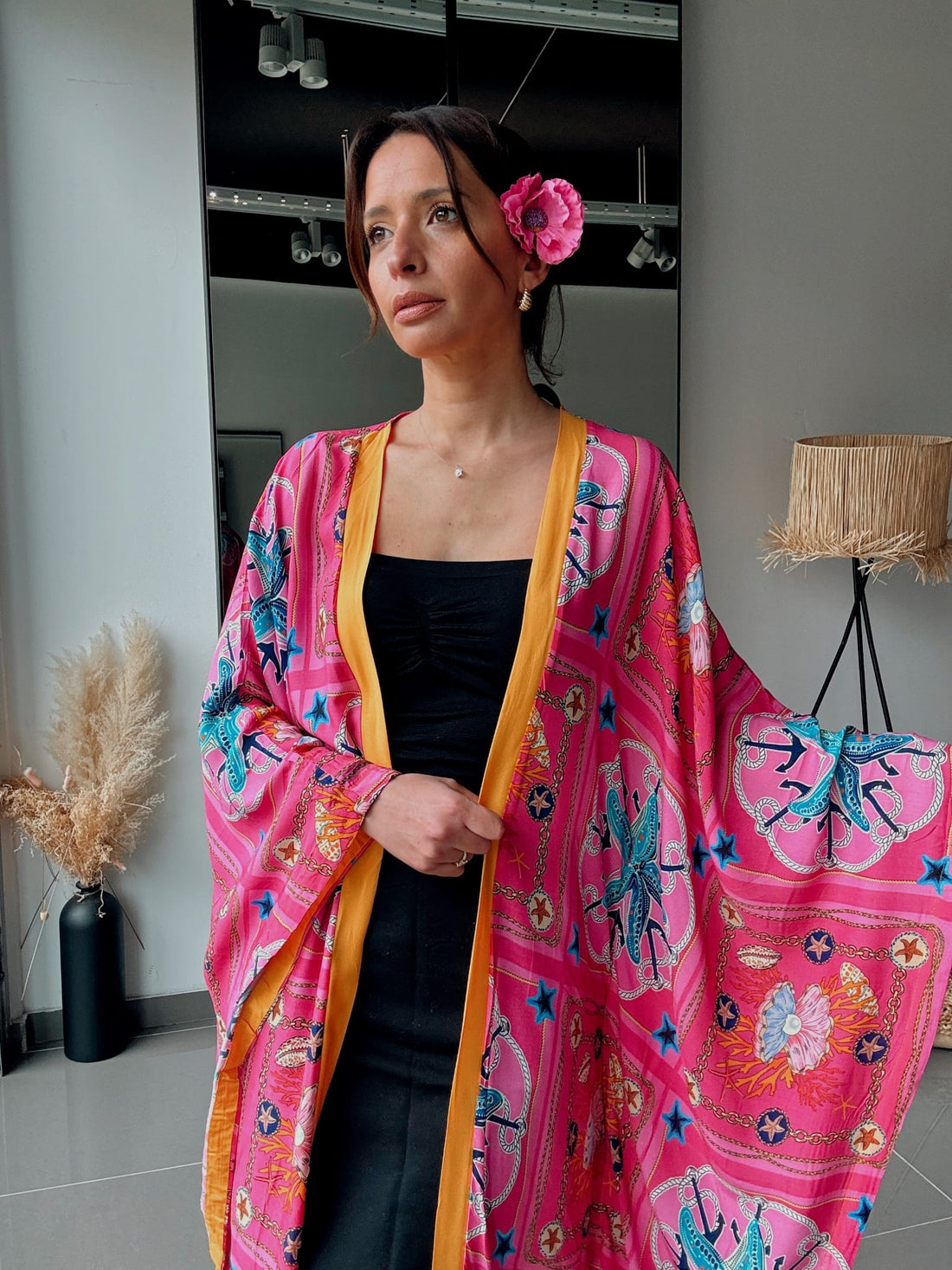 Kimono long imprimé rose – Coupe fluide oversize - Fenomen Paris