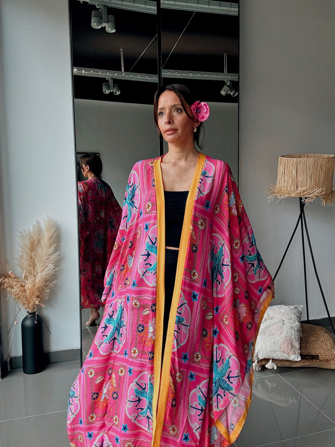Kimono long imprimé rose – Coupe fluide oversize - Fenomen Paris