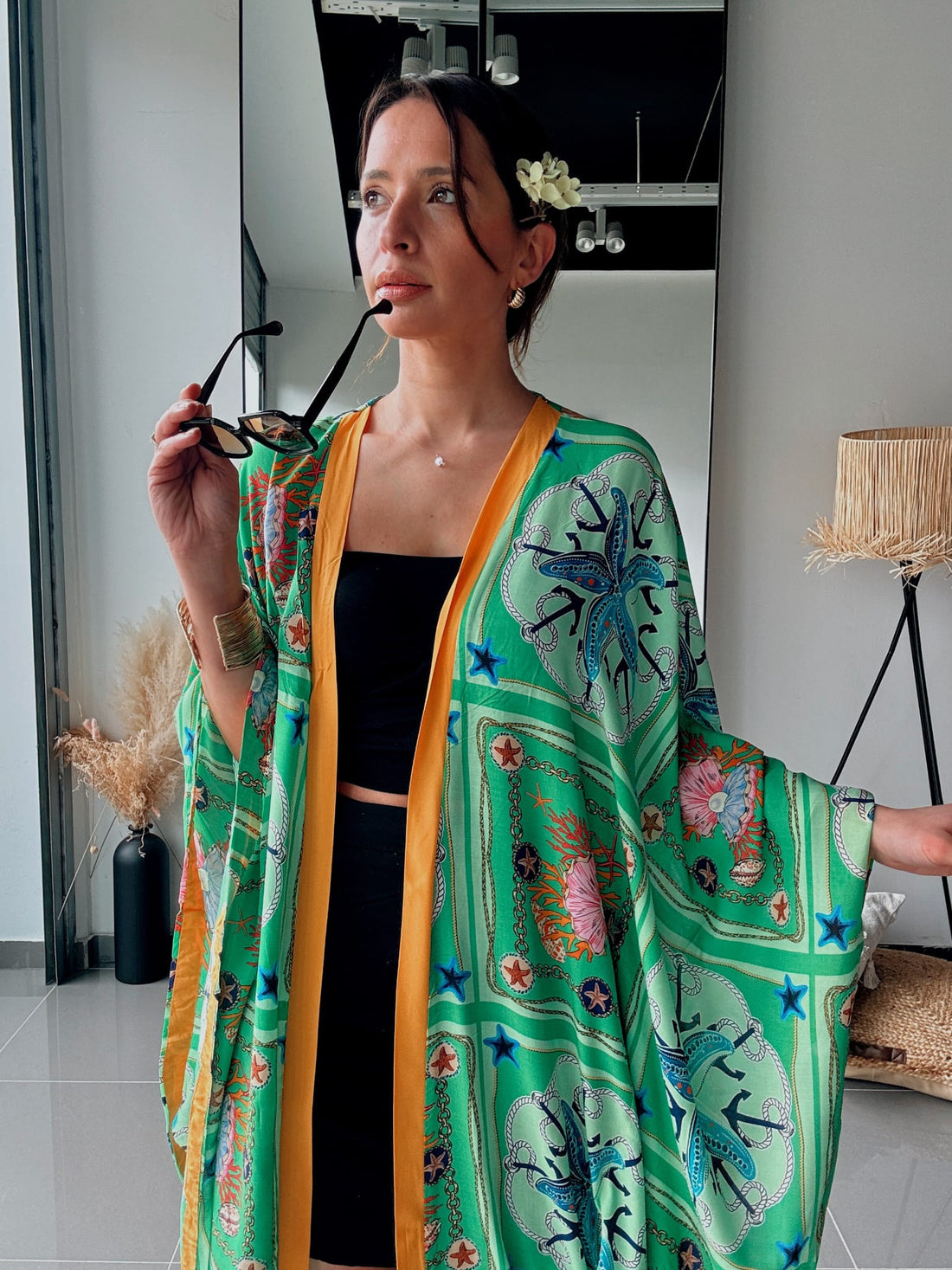 Kimono long imprimé vert – Coupe fluide oversize - Fenomen Paris