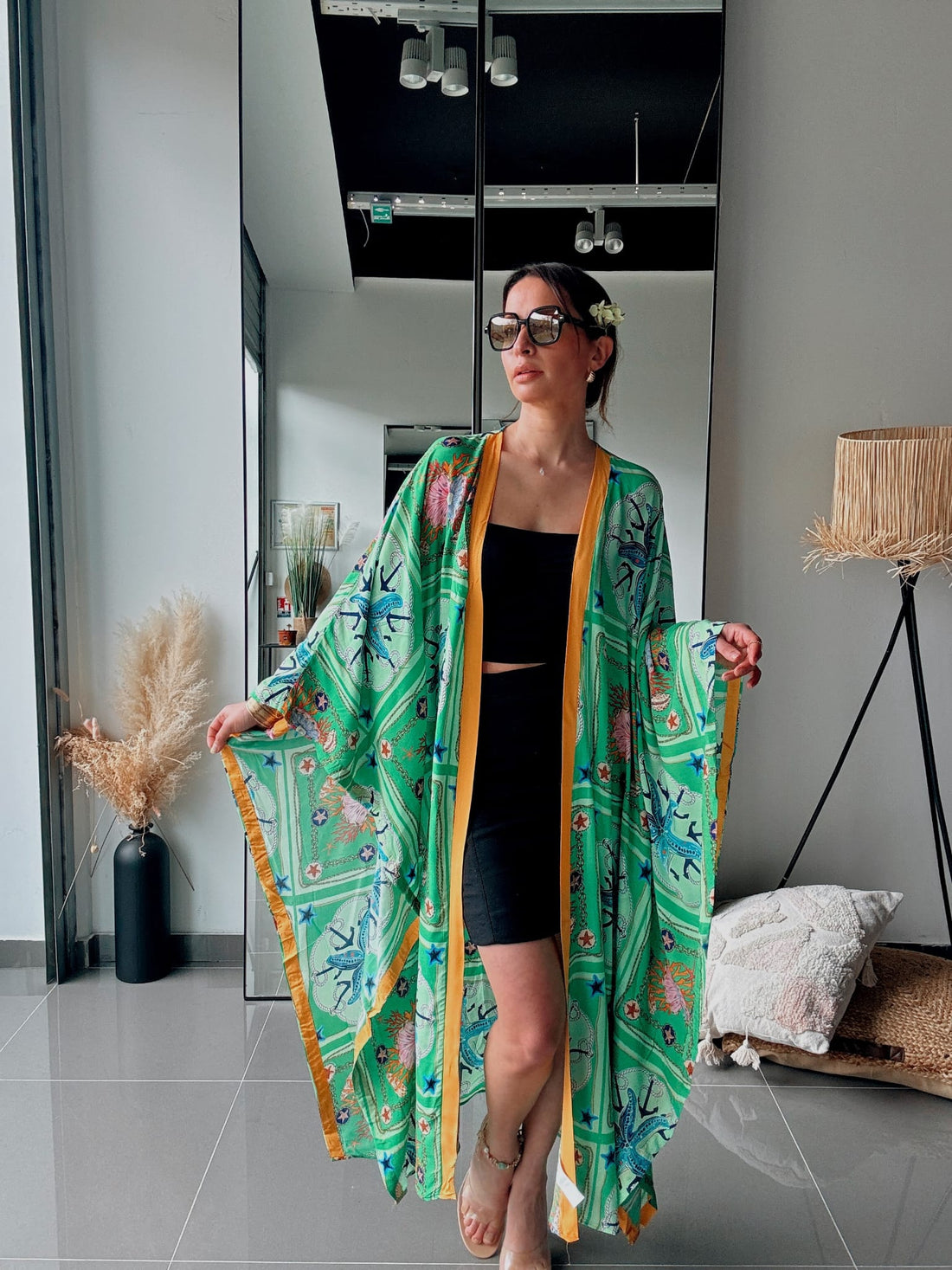 Kimono long imprimé vert – Coupe fluide oversize - Fenomen Paris
