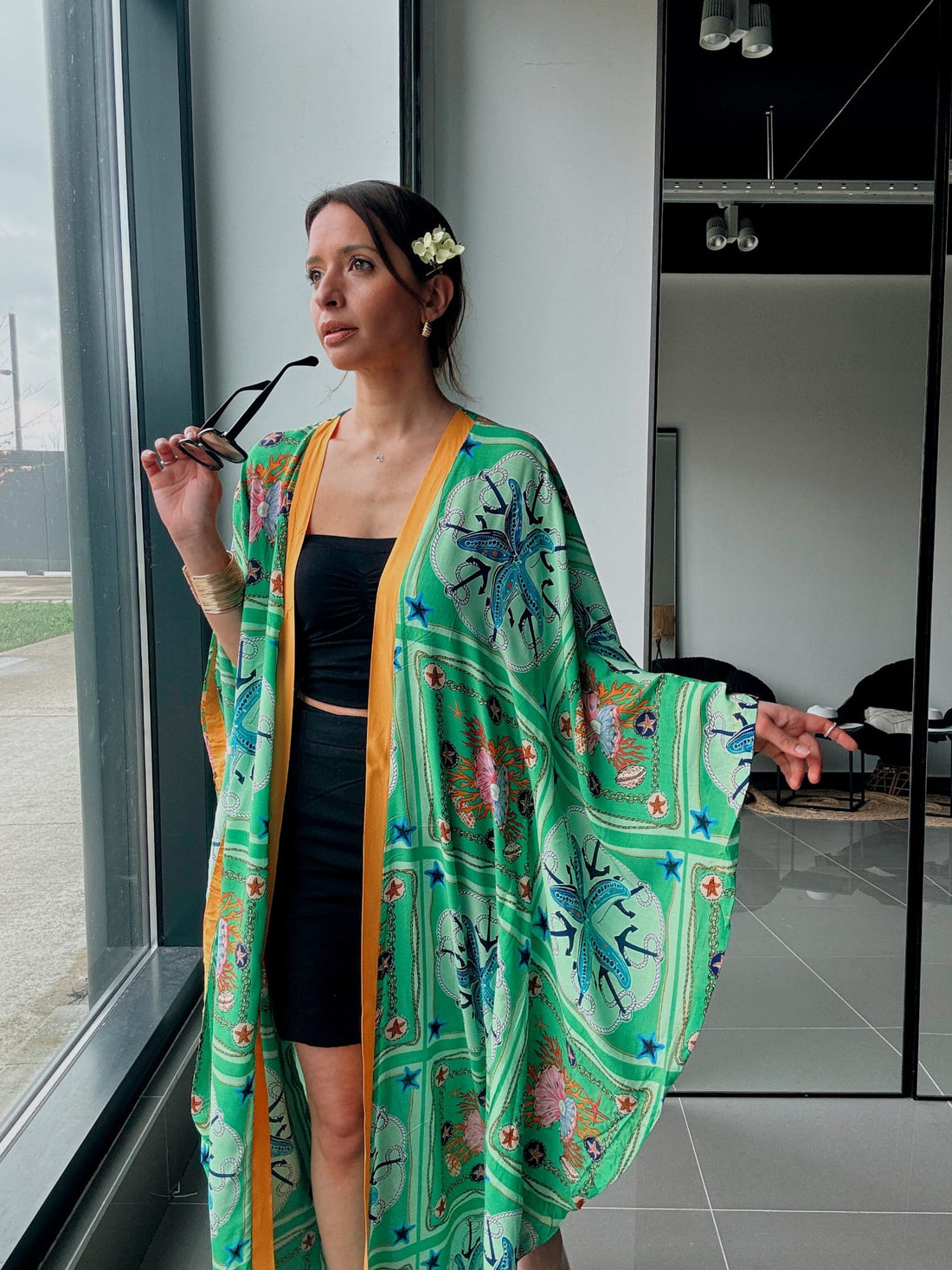 Kimono long imprimé vert – Coupe fluide oversize - Fenomen Paris