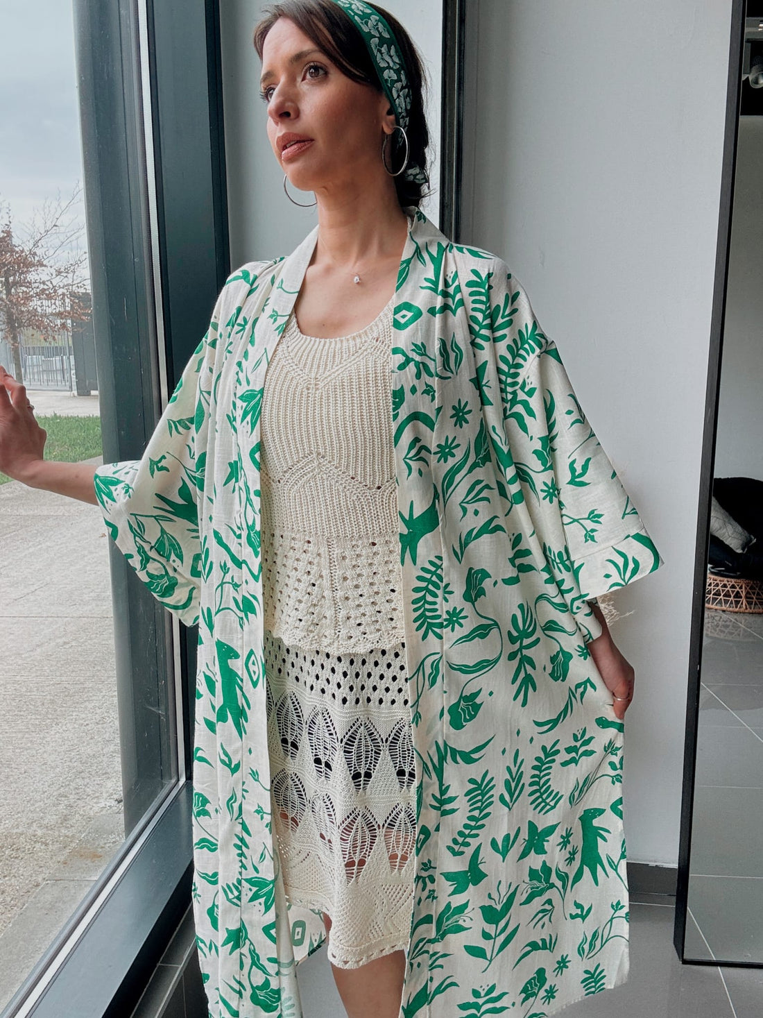 Kimono long imprimé vert – Esprit bohème naturel Vert - Fenomen Paris