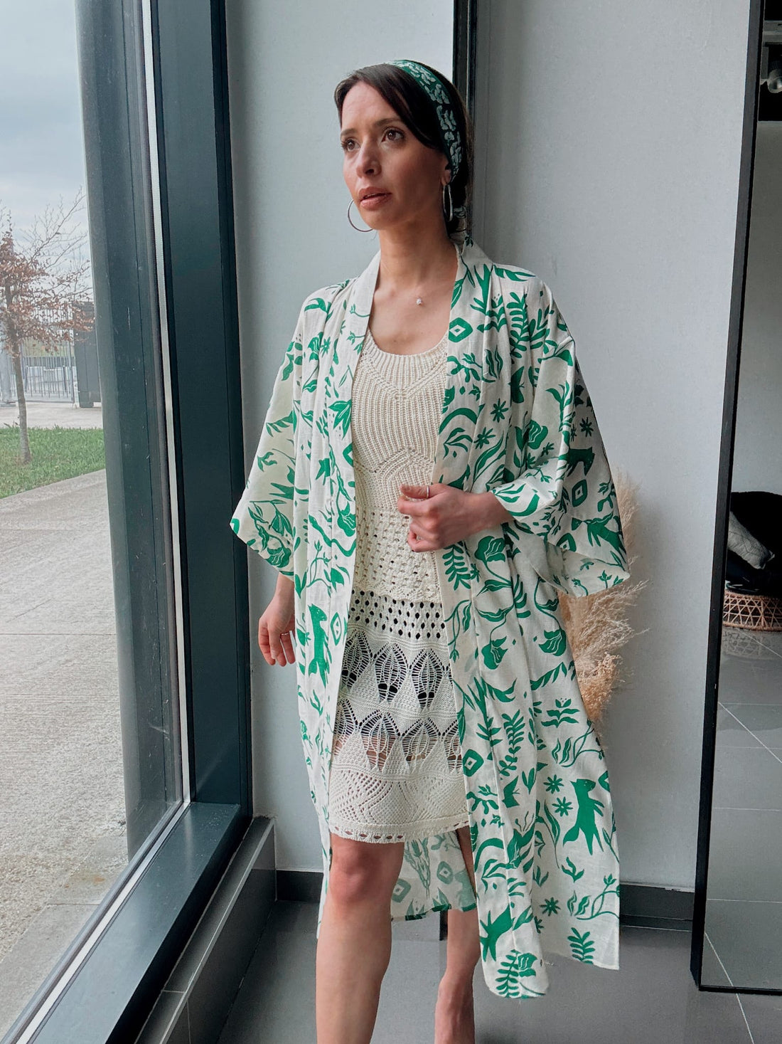 Kimono long imprimé vert – Esprit bohème naturel Vert - Fenomen Paris