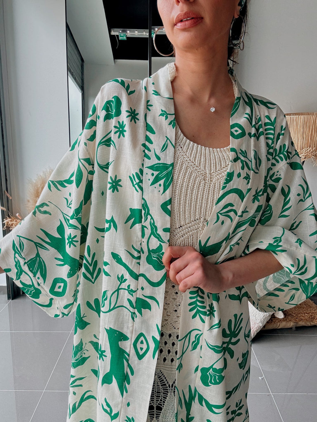 Kimono long imprimé vert – Esprit bohème naturel Vert - Fenomen Paris