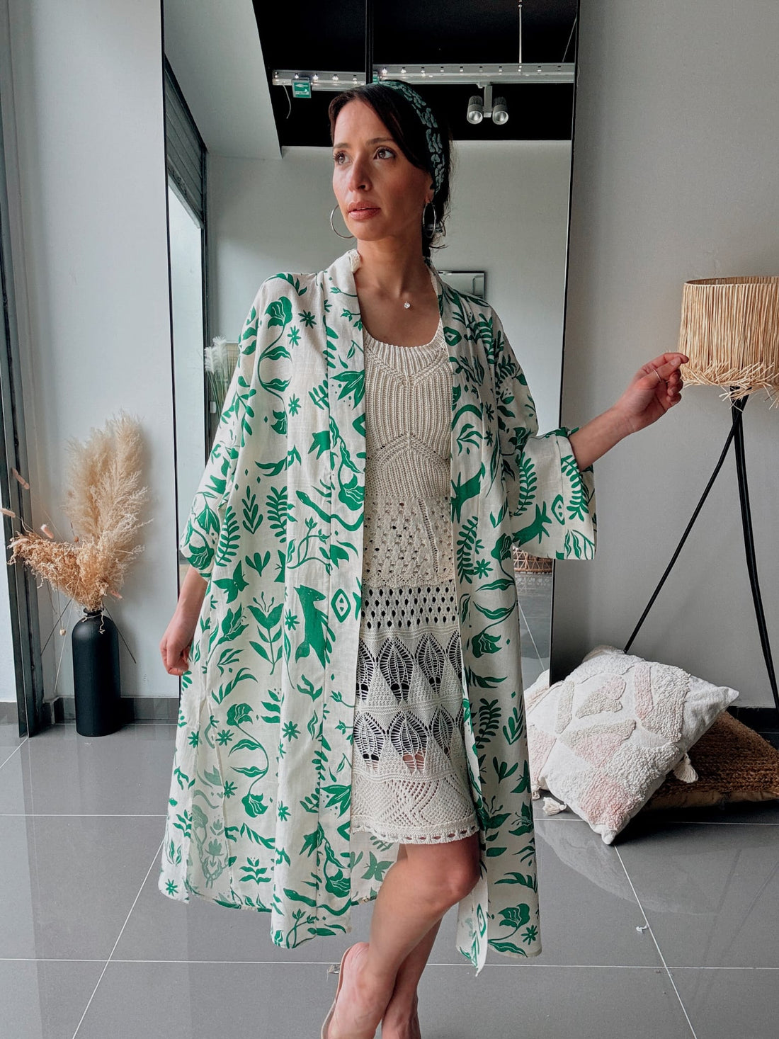 Kimono long imprimé vert – Esprit bohème naturel Vert - Fenomen Paris