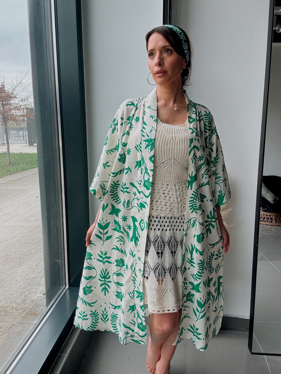 Kimono long imprimé vert – Esprit bohème naturel Vert - Fenomen Paris