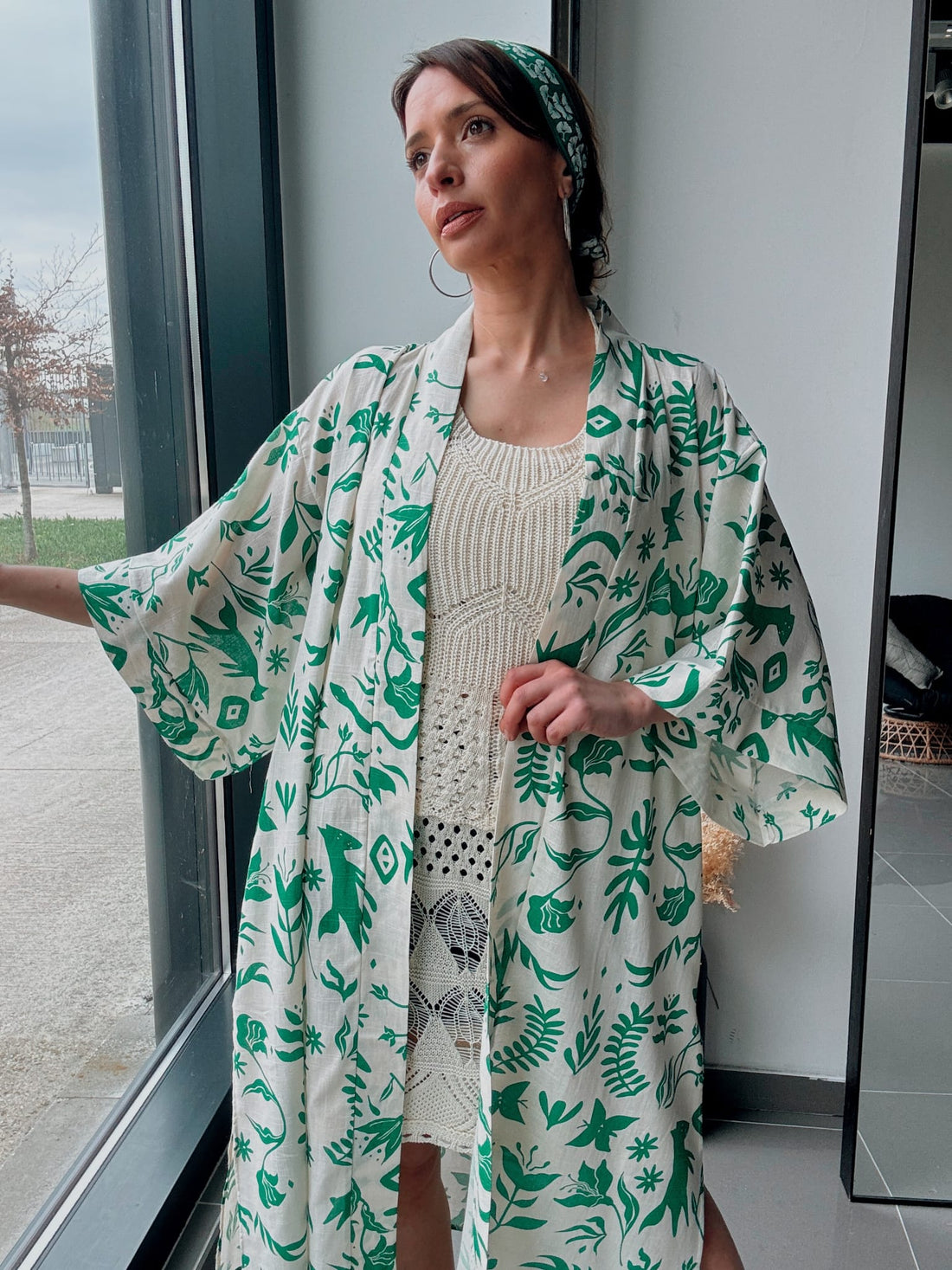 Kimono long imprimé vert – Esprit bohème naturel Vert - Fenomen Paris