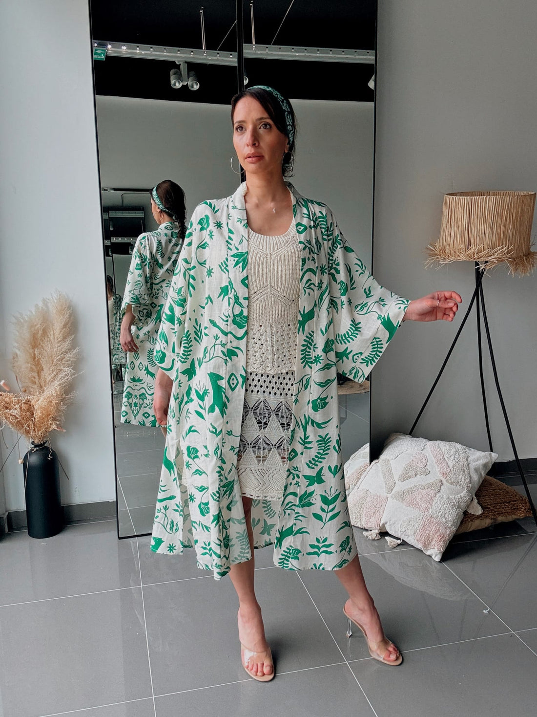 Kimono long imprimé vert – Esprit bohème naturel Vert - Fenomen Paris