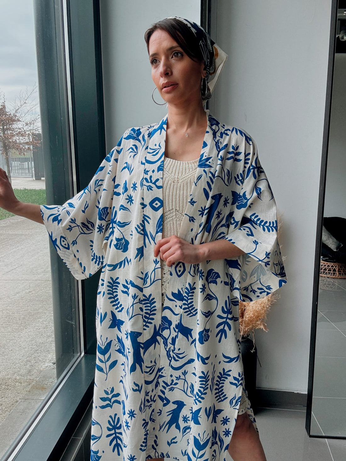 Kimono long imprimé bleu – Style bohème chic Bleu - Fenomen Paris