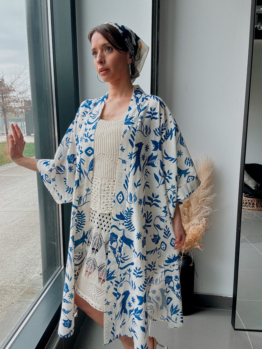 Kimono long imprimé bleu – Style bohème chic Bleu - Fenomen Paris