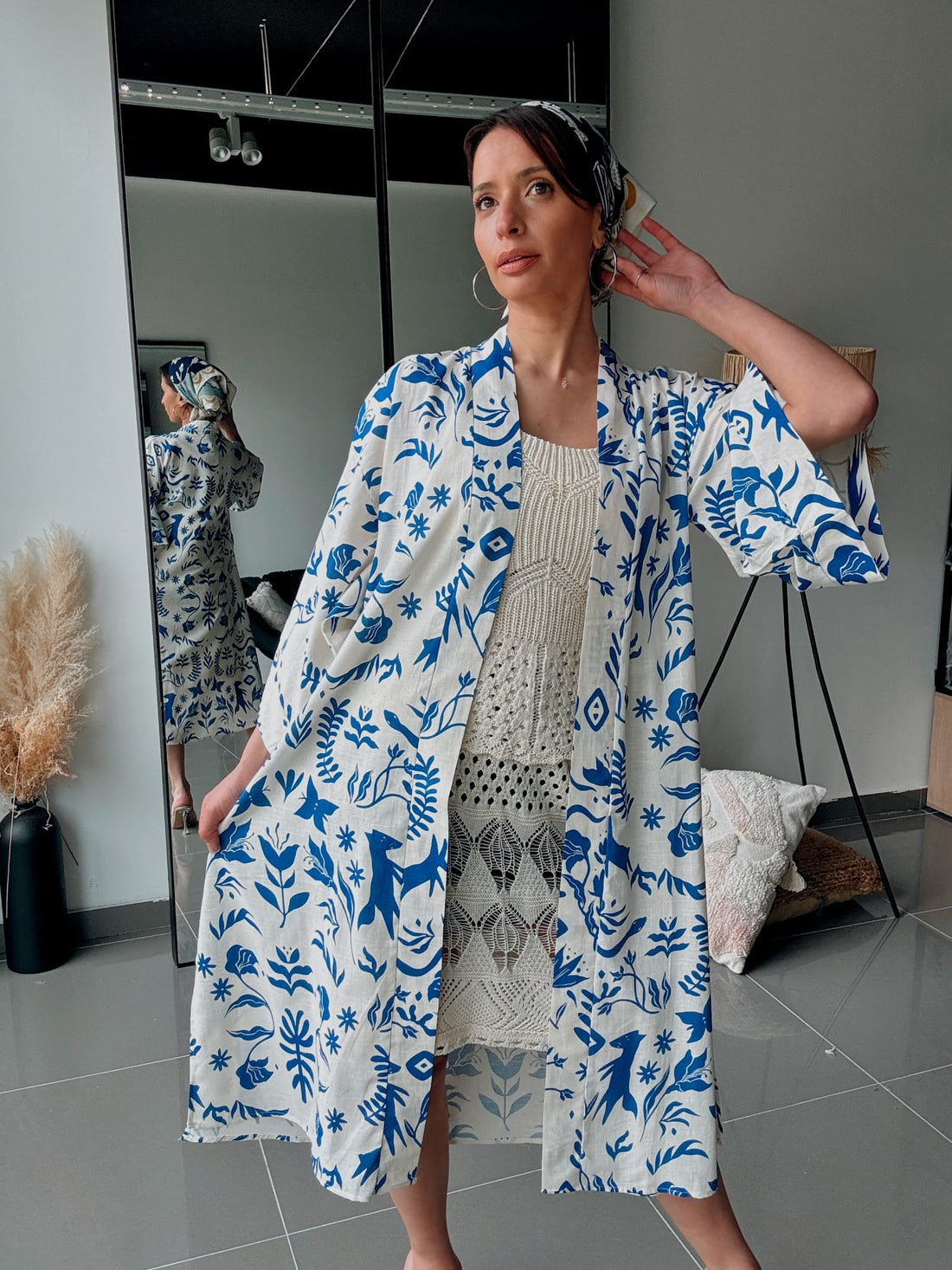 Kimono long imprimé bleu – Style bohème chic Bleu - Fenomen Paris