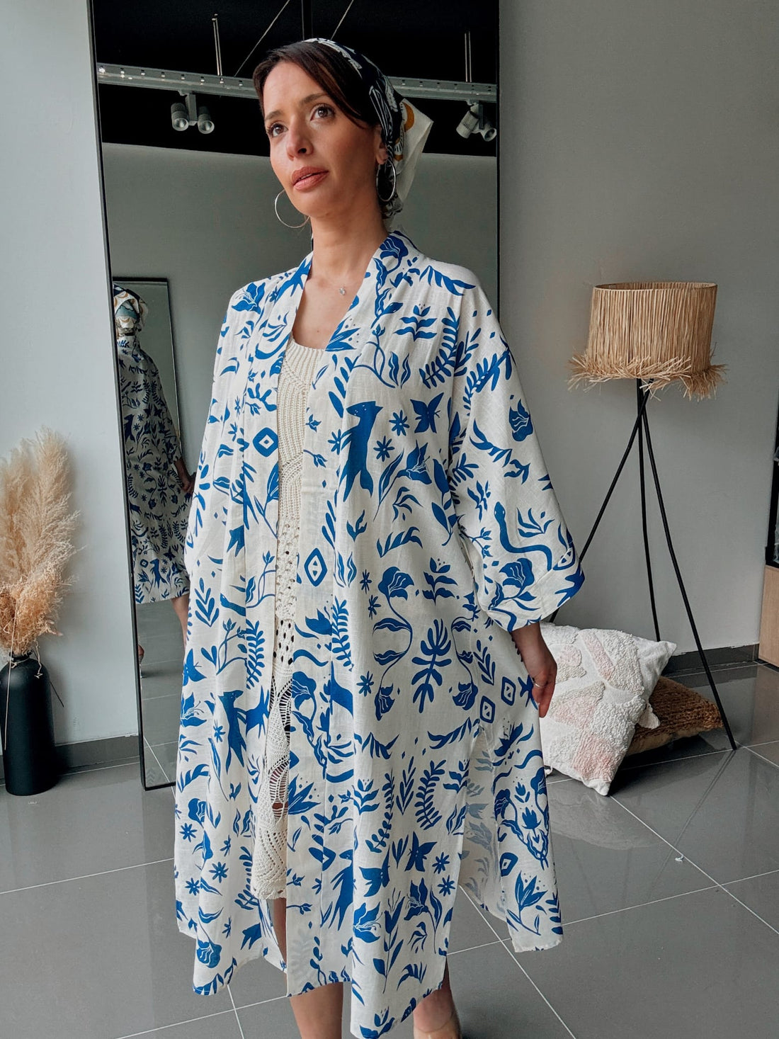 Kimono long imprimé bleu – Style bohème chic Bleu - Fenomen Paris