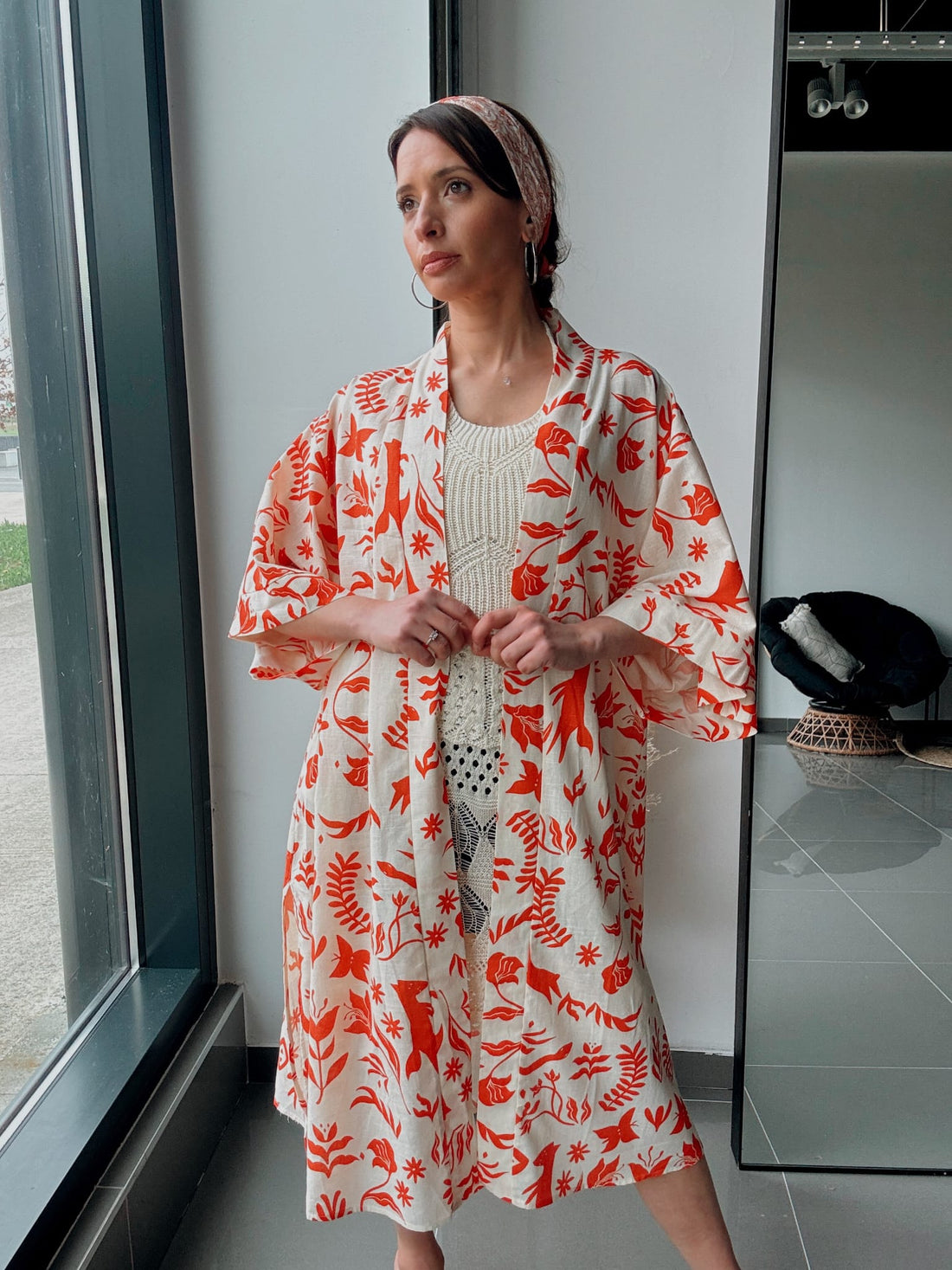 Kimono long imprimé orange – Style bohème - Fenomen Paris