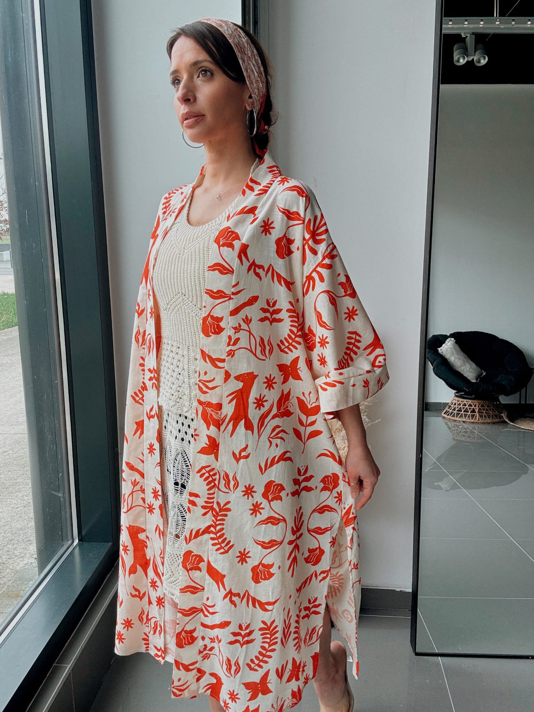 Kimono long imprimé orange – Style bohème - Fenomen Paris