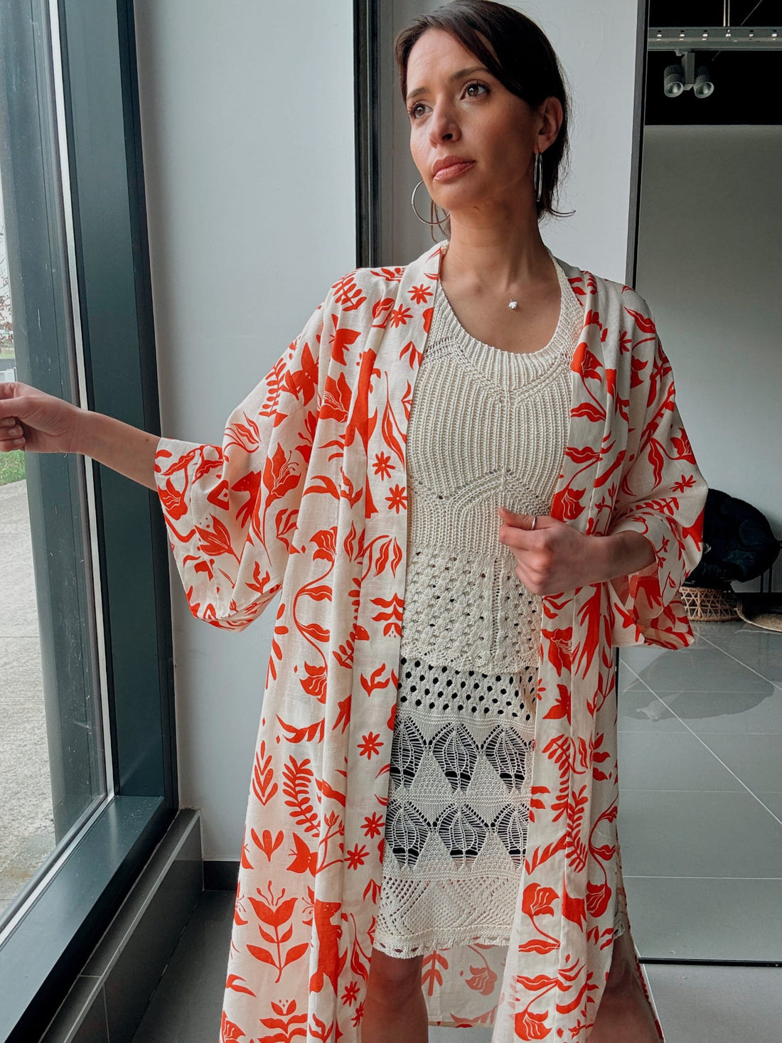 Kimono long imprimé orange – Style bohème - Fenomen Paris