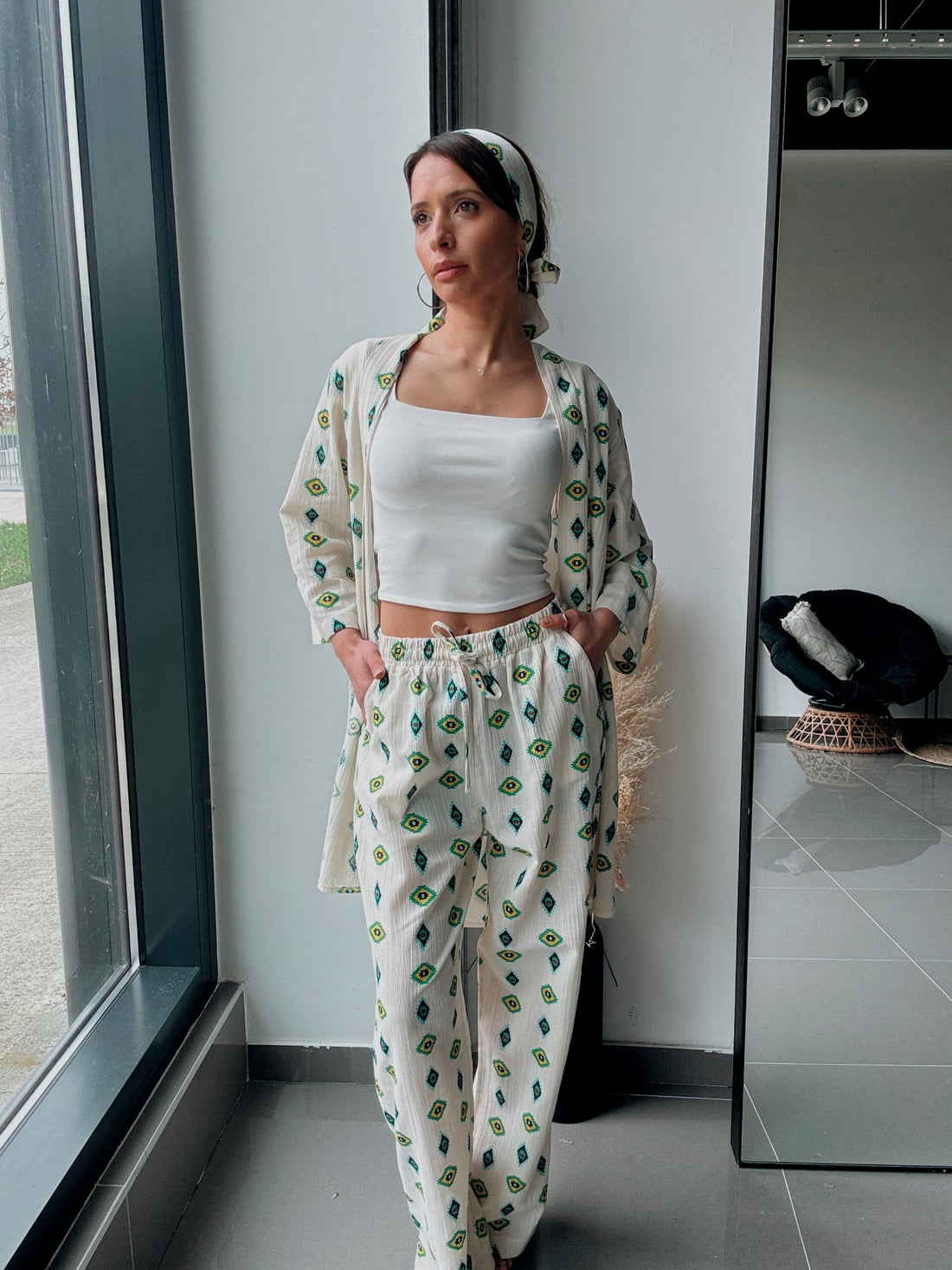 Ensemble kimono & pantalon imprimé – Élégance naturelle - Fenomen Paris