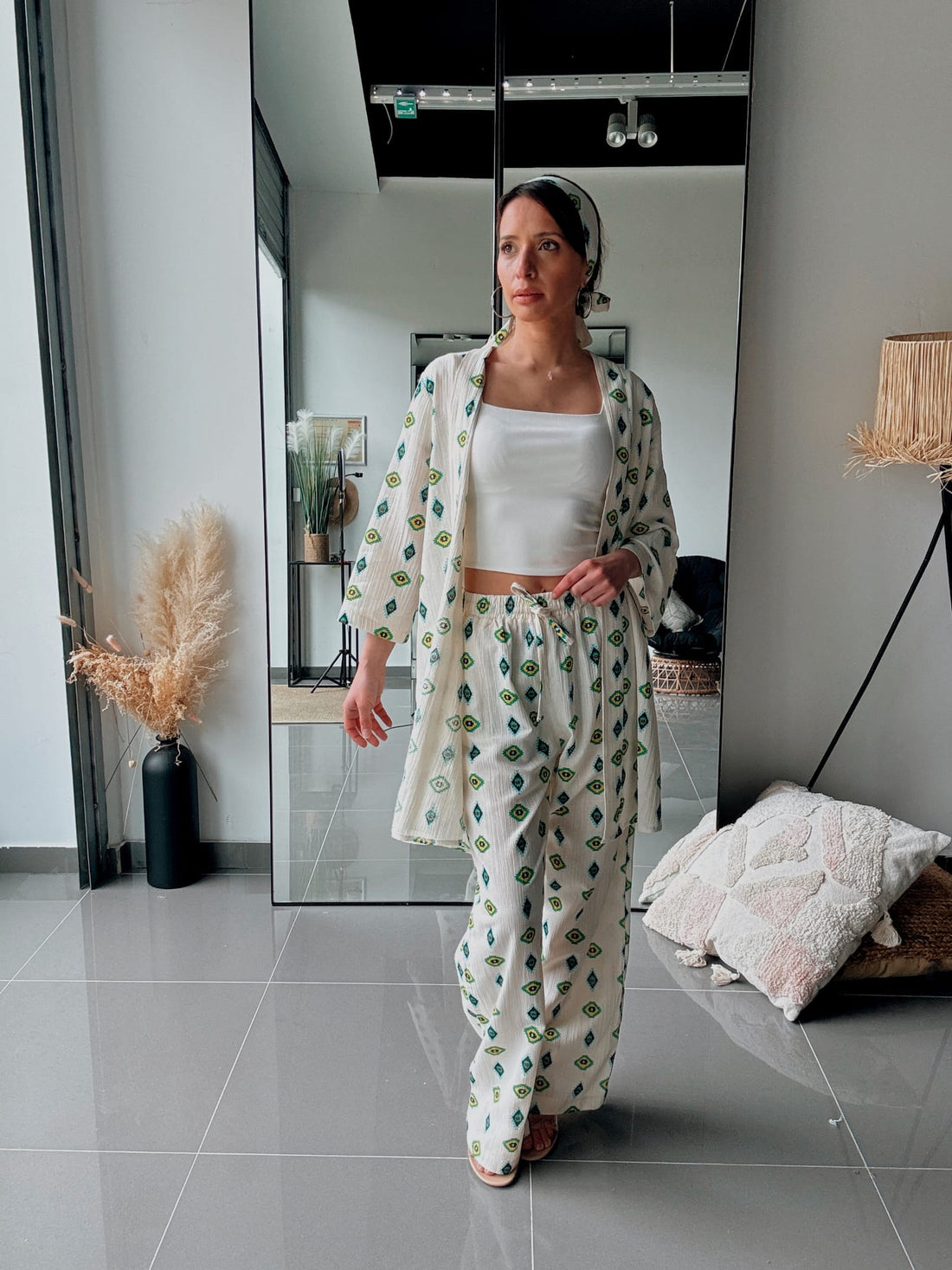 Ensemble kimono & pantalon imprimé – Élégance naturelle - Fenomen Paris