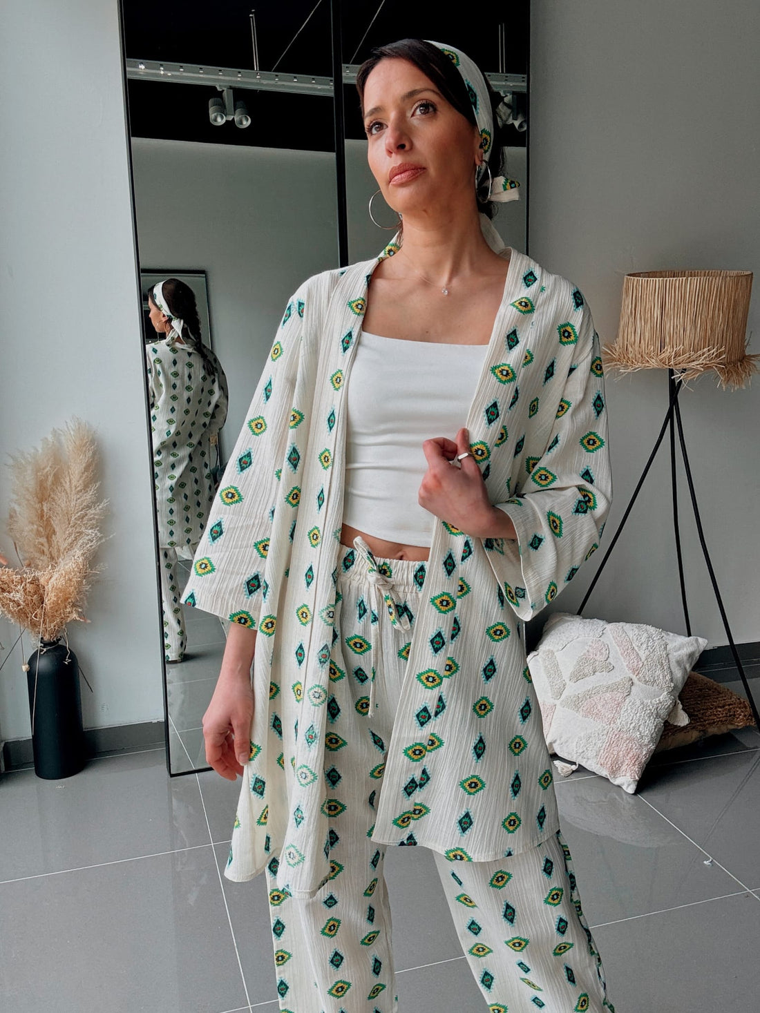 Ensemble kimono & pantalon imprimé – Élégance naturelle - Fenomen Paris